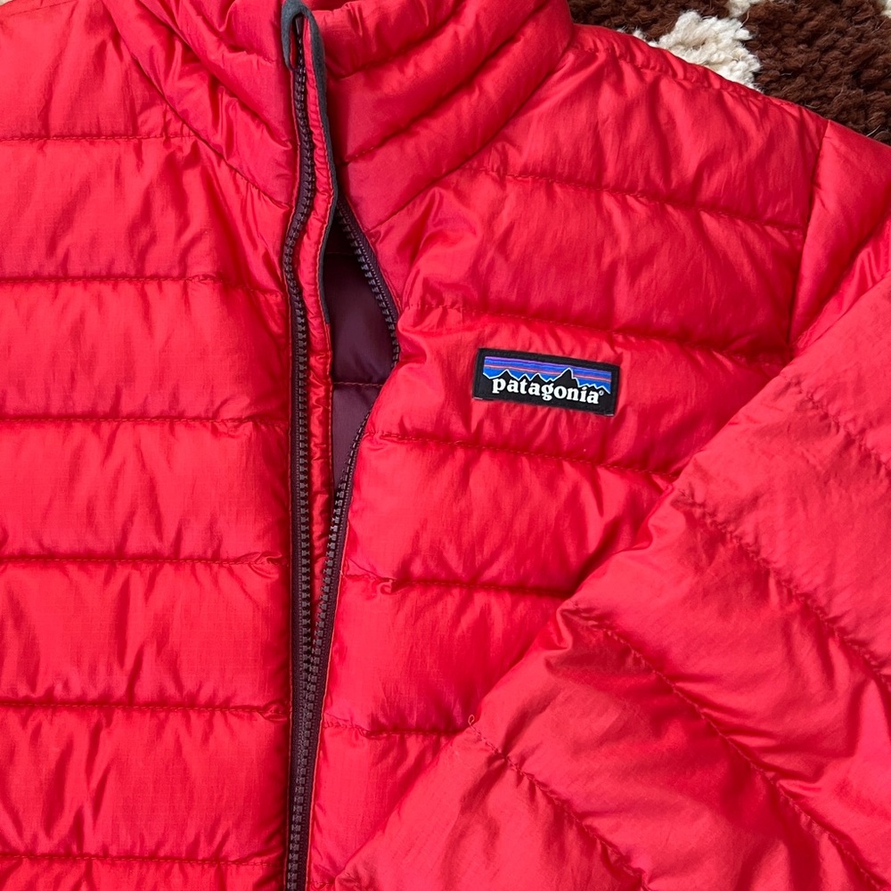 Patagonia red puff down jacket